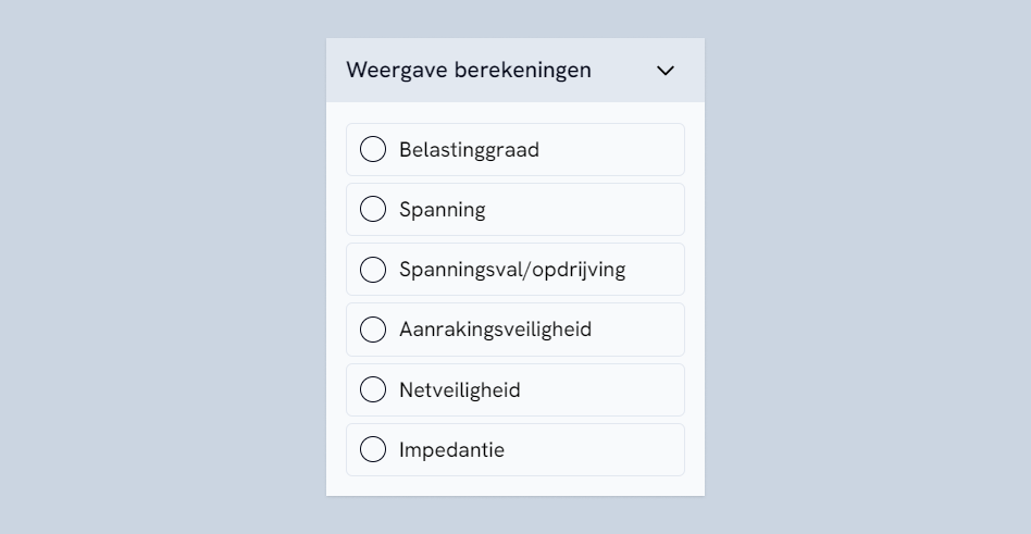 Paneel - Links - Weergave berekeningen