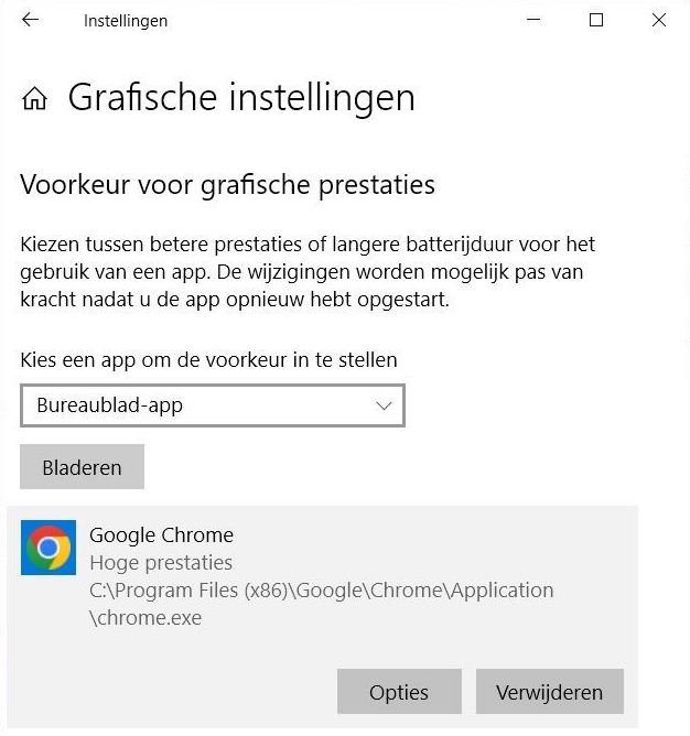 Ingesteld voor Chrome