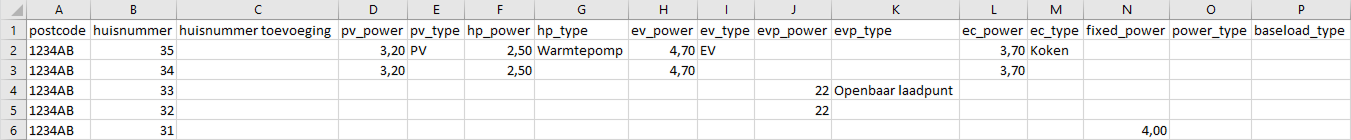 Importformaat via Excel, mogelijkheid 2